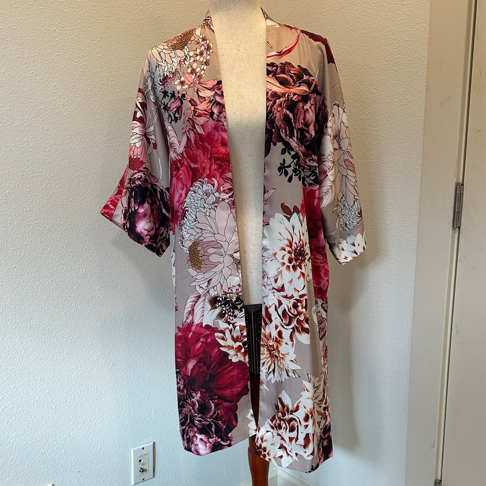 Chico's Floral Kimono - Pink, Beige and Cream